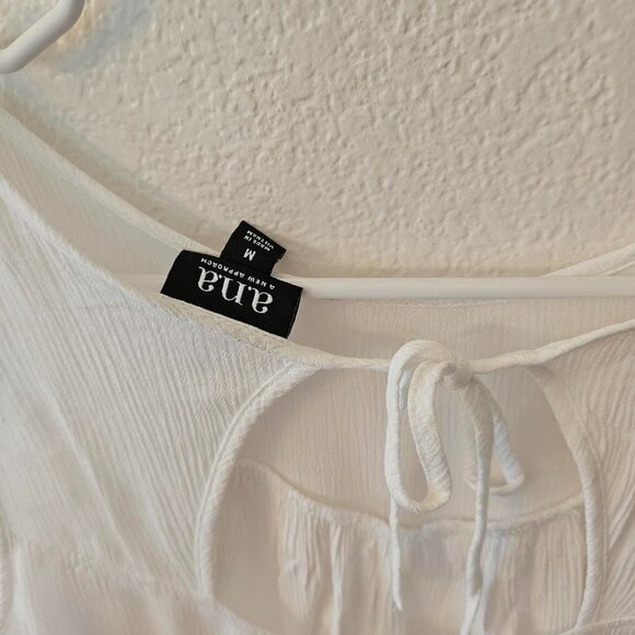 a.n.a. Women's Size M White Top Back Neck Tie Closure Ruffled Bodice Sheer Gauze - Picture 5 of 7